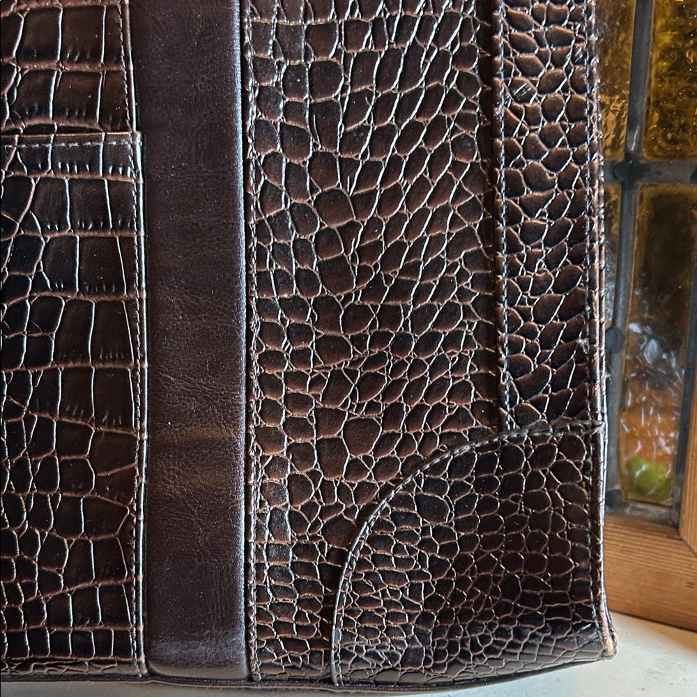Coldwater Creek Dark Brown  Croc-Embossed Tote - Picture 4 of 15